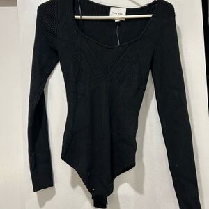 Pink Rose Elegant Black Long Sleeve Bodysuit